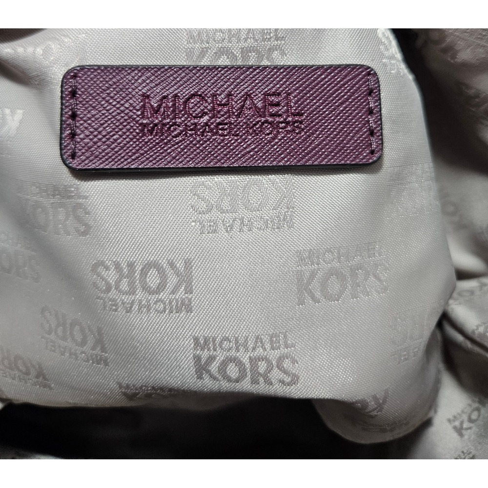 MICHAEL KORS Jet Set Travel Plum Saffiano Leather MicroStud Tote Bag Burgundy - Picture 6 of 7